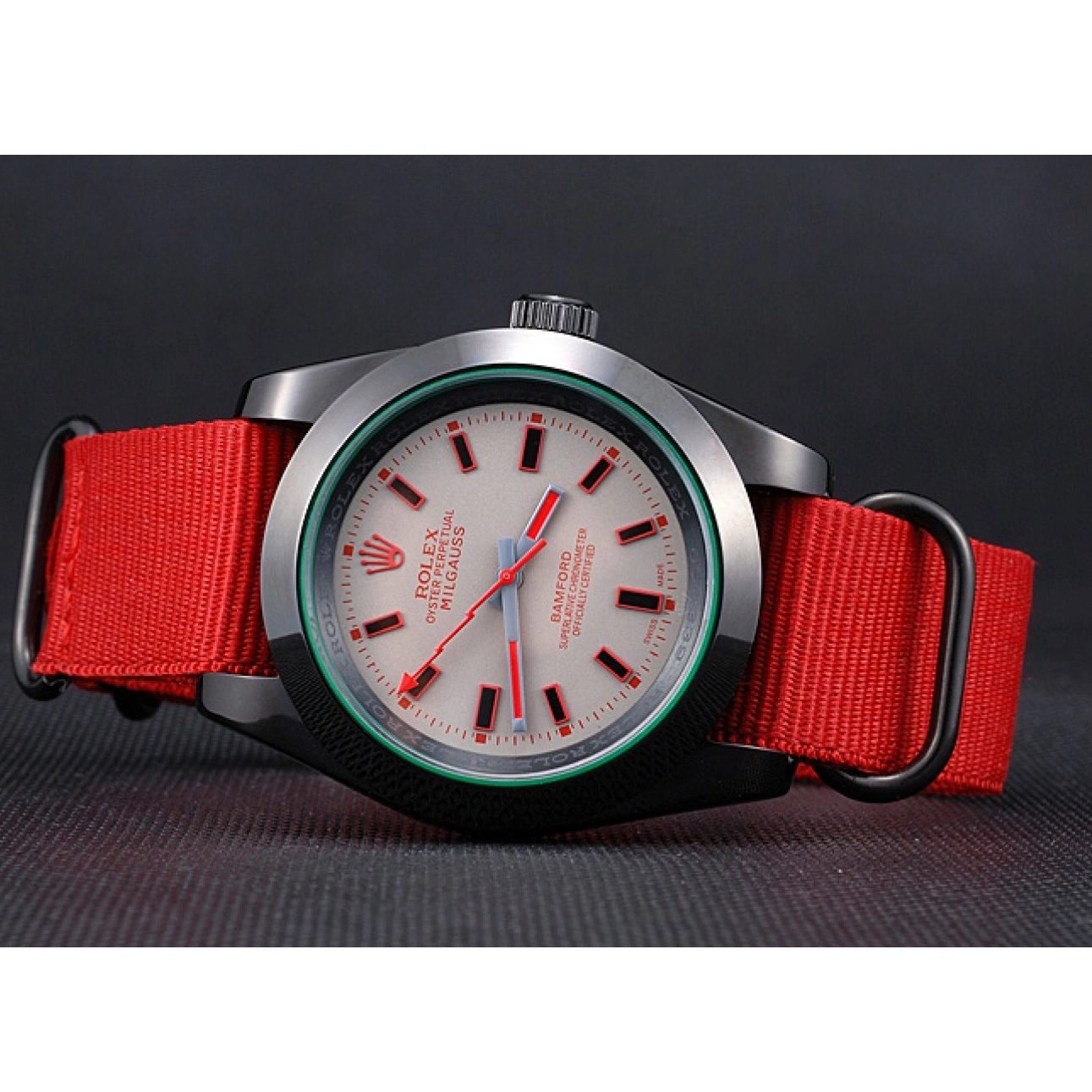 Aaa replica watch Red Milgauss Strap 622002 Bamford Rolex Nylon 0823